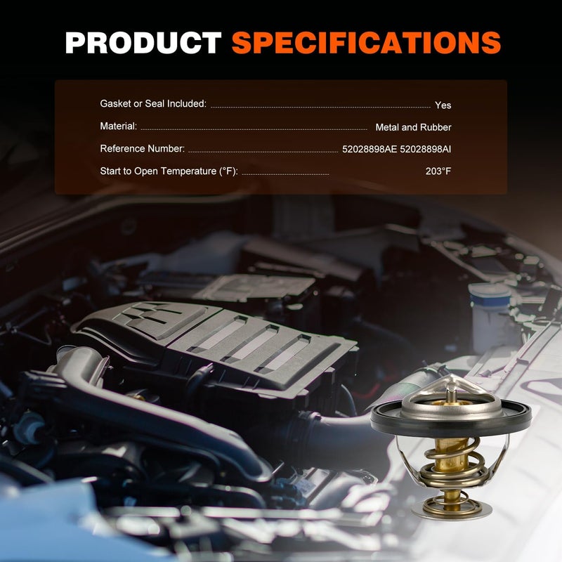 Techie Engine Thermostat 52028898AE Compatible with 2003-2018 Ram 1500 2500 3500,Dodge Challenger Charger Durango Magnum 5.7L 6.1L 6.2L 6.4L Jeep Commander Grand Cherokee 5.7L 6.1L 6.4L - Image 3